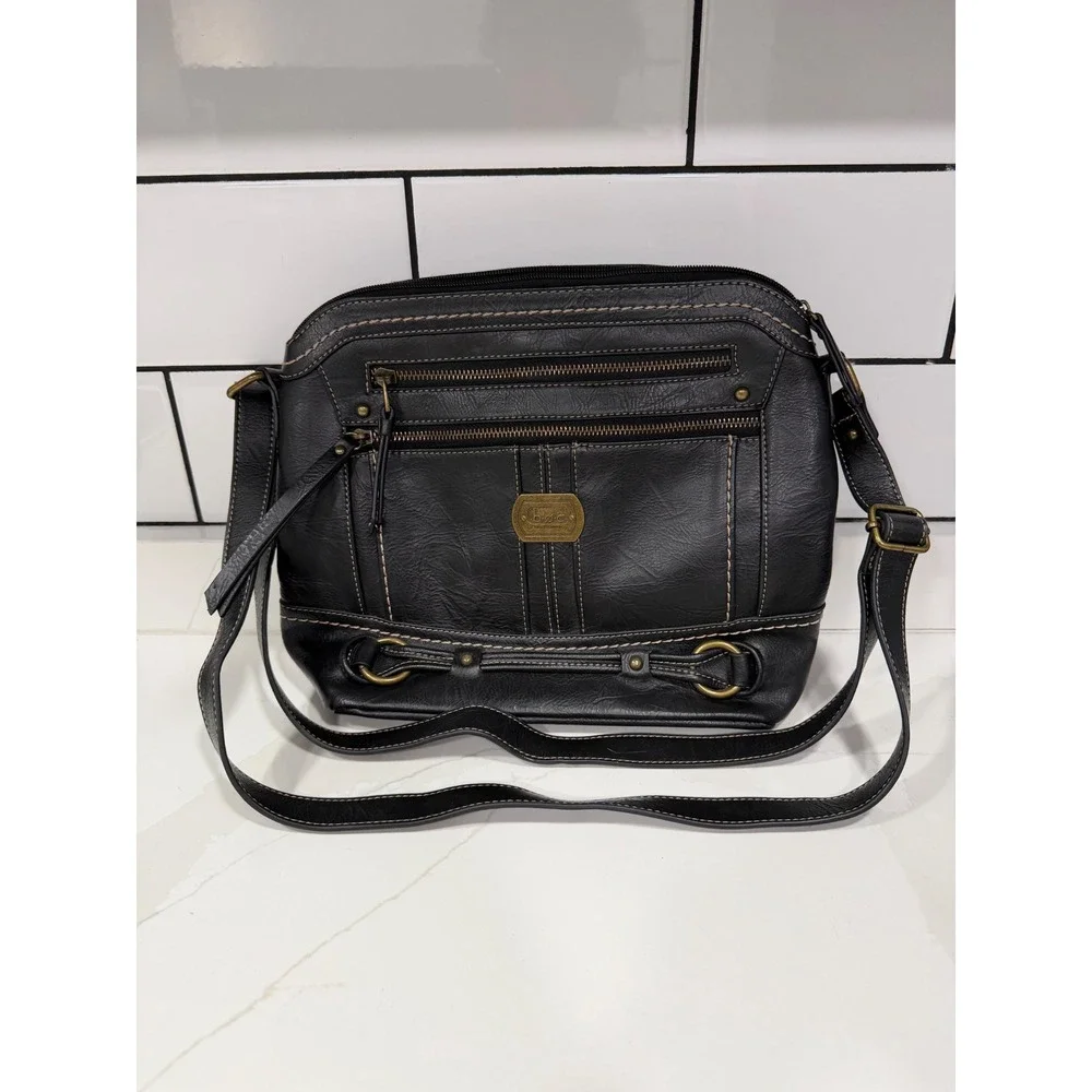 b.o.c. Born Concept Black Faux Leather Crossbody Bag Contrast Stitching Brass